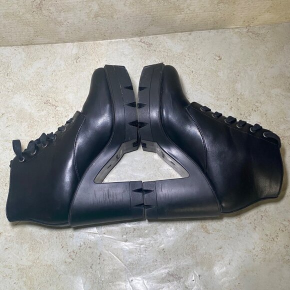 Black Platform Combat Boots Chunky Heel Lug Sole Lace Up Ankle Booties - Picture 6 of 9